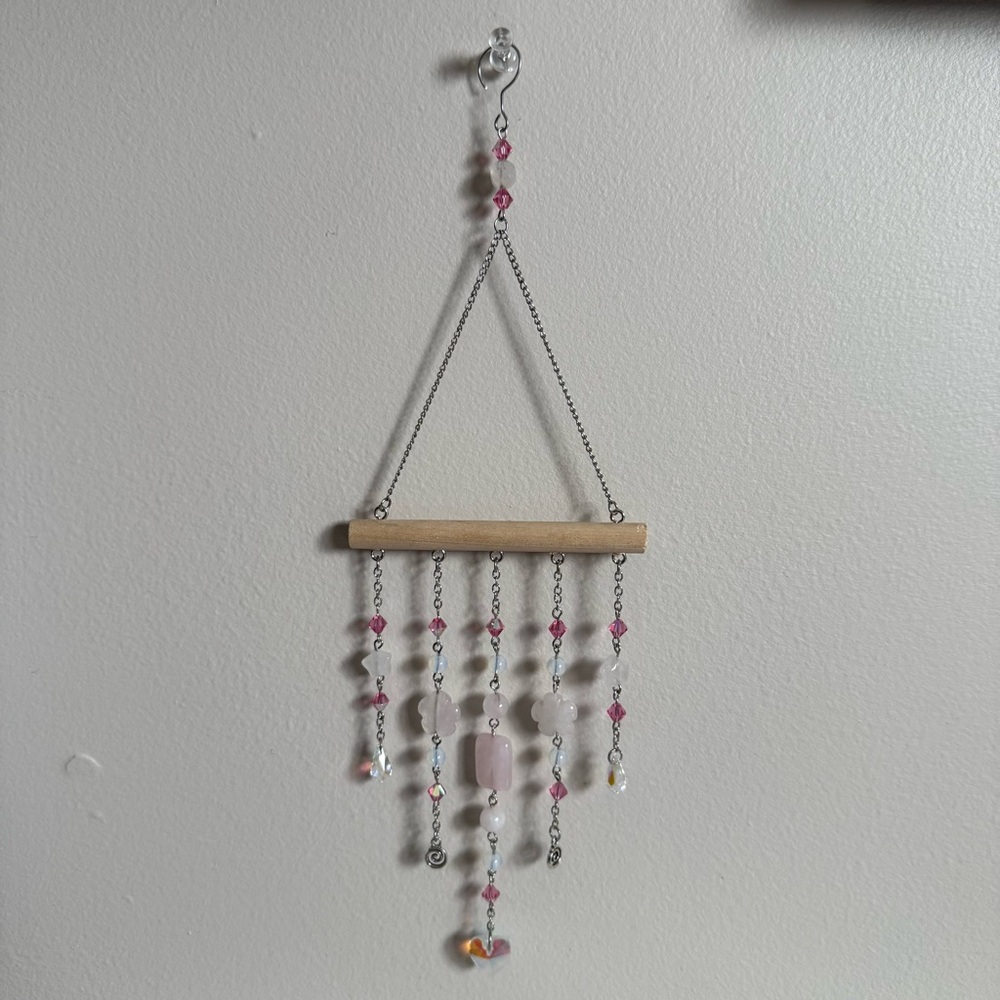 Hanging Rose Quartz Suncatcher